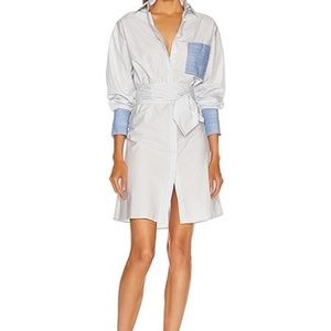 Frame Stripe wrap shirt dress, long sleeve
